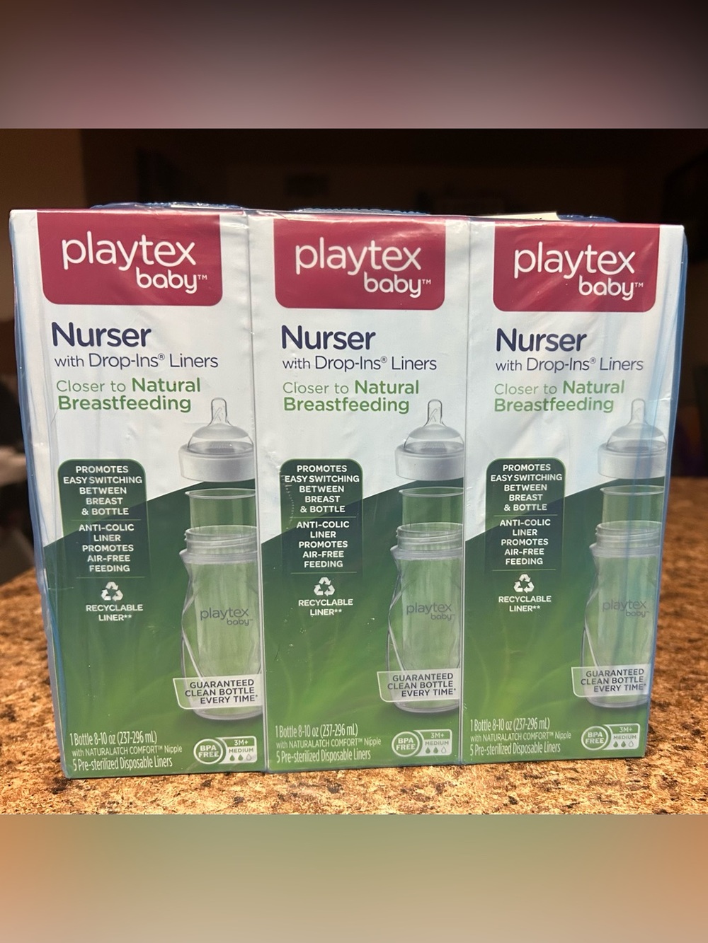 3 x Playtex Baby Nurser Drop Ins Liners 8-10 Oz Bottle w/5 Disposable Liners New